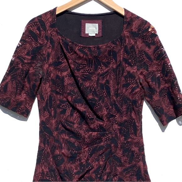 ANTHROPOLOGIE MAEVE Women’s Elorn Burgundy Black Lace Ruched Dress Size 8 - Picture 3 of 8